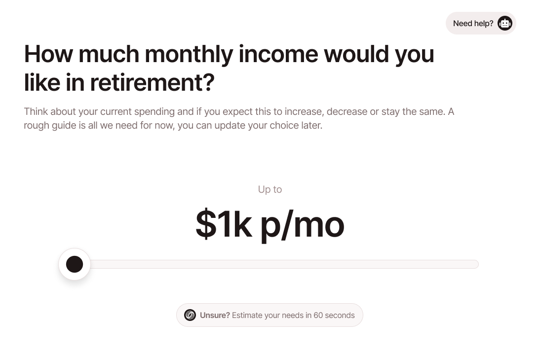 Monthly retirement income slider input screen